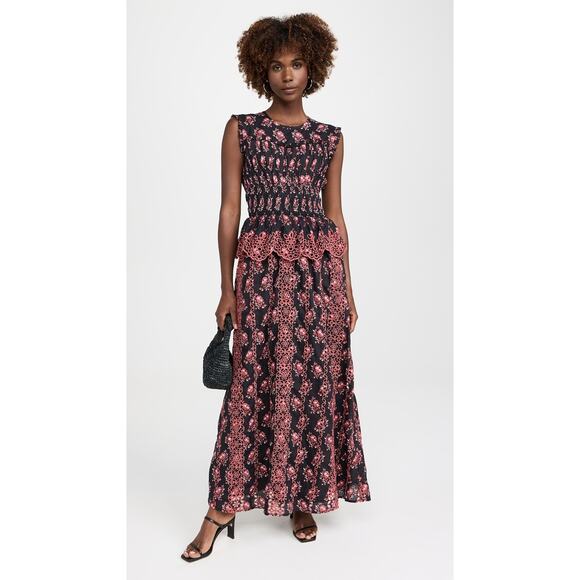 BANJANAN Claudia Eyelet Peplum Maxi Dress NWT